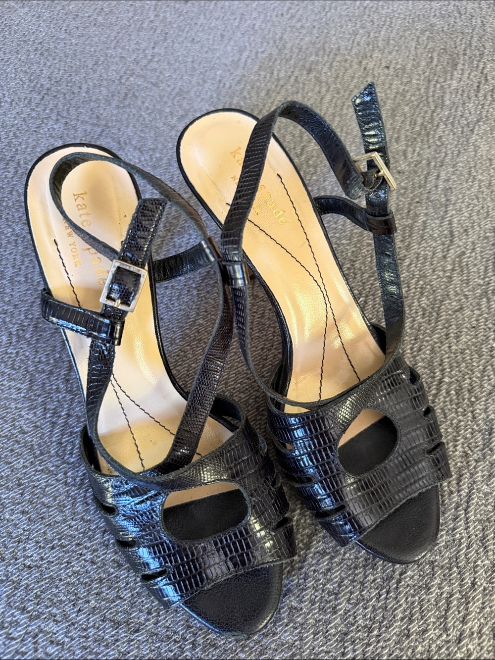 kate spade Black Croc-Embossed Slingback Heels